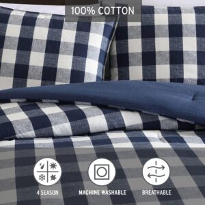 Eddie Bauer - Twin Duvet Cover Set, Reversible Cotton Bedding with Matching Sham, Stylish Plaid Home Decor (Lakehouse Blue, Twin)