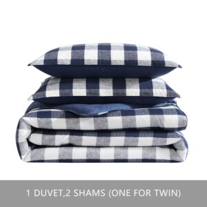 Eddie Bauer - Twin Duvet Cover Set, Reversible Cotton Bedding with Matching Sham, Stylish Plaid Home Decor (Lakehouse Blue, Twin)