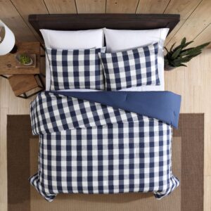 Eddie Bauer - Twin Duvet Cover Set, Reversible Cotton Bedding with Matching Sham, Stylish Plaid Home Decor (Lakehouse Blue, Twin)