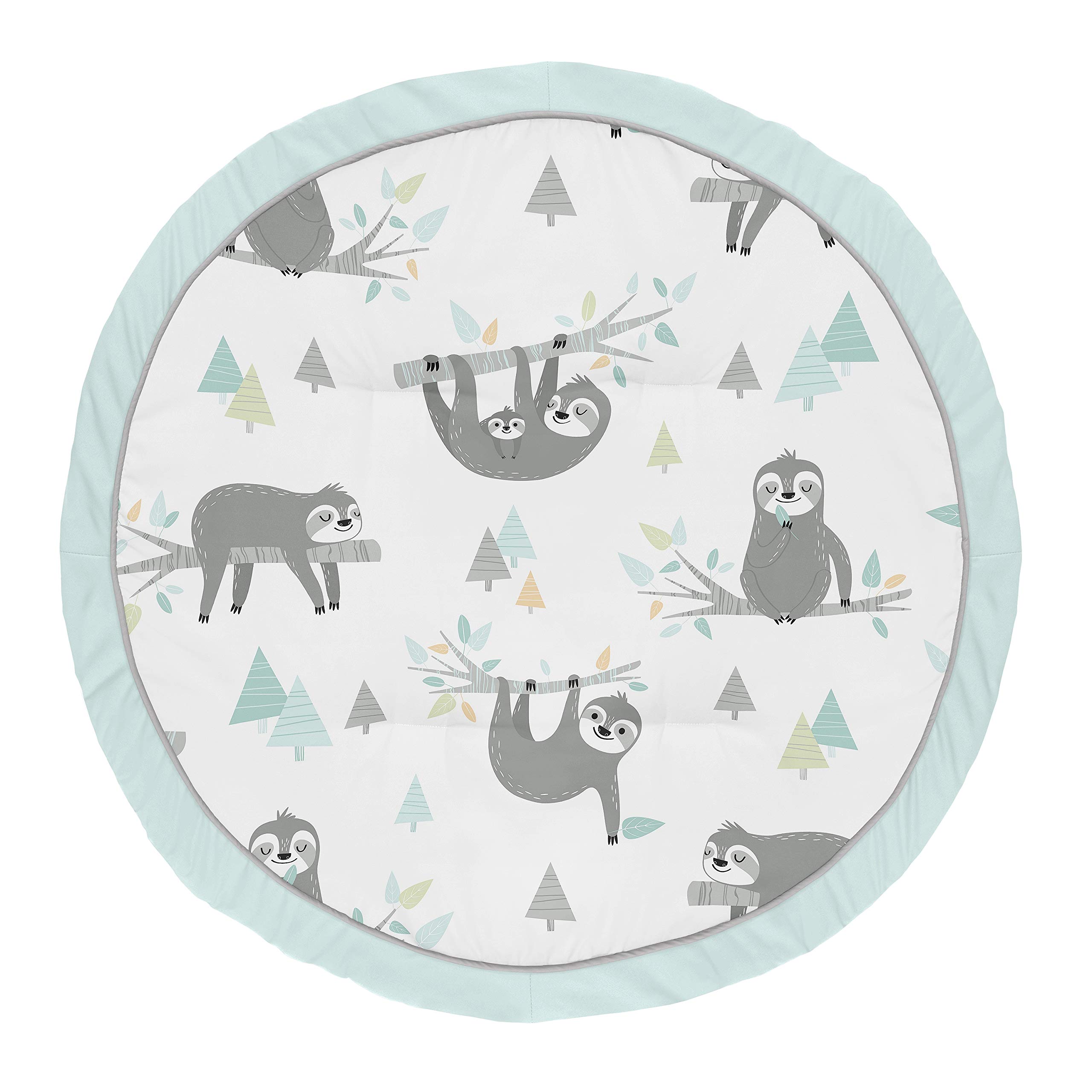 Sweet Jojo Designs Blue Sloth Boy Girl Baby Playmat Tummy Time Infant Play Mat - Turquoise, Grey and Green Jungle Leaf Botanical Rainforest