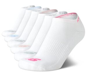 new balance women's athletic socks - cushion low cut ankle socks (6 pack), size 4-10, white assorted