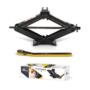 amvia scissor jack for car - 1.5 ton (3,300 lbs) | car jack kit - tire jack | portable, ideal for suv and auto - smart mechanism with ratchet | heavy duty material