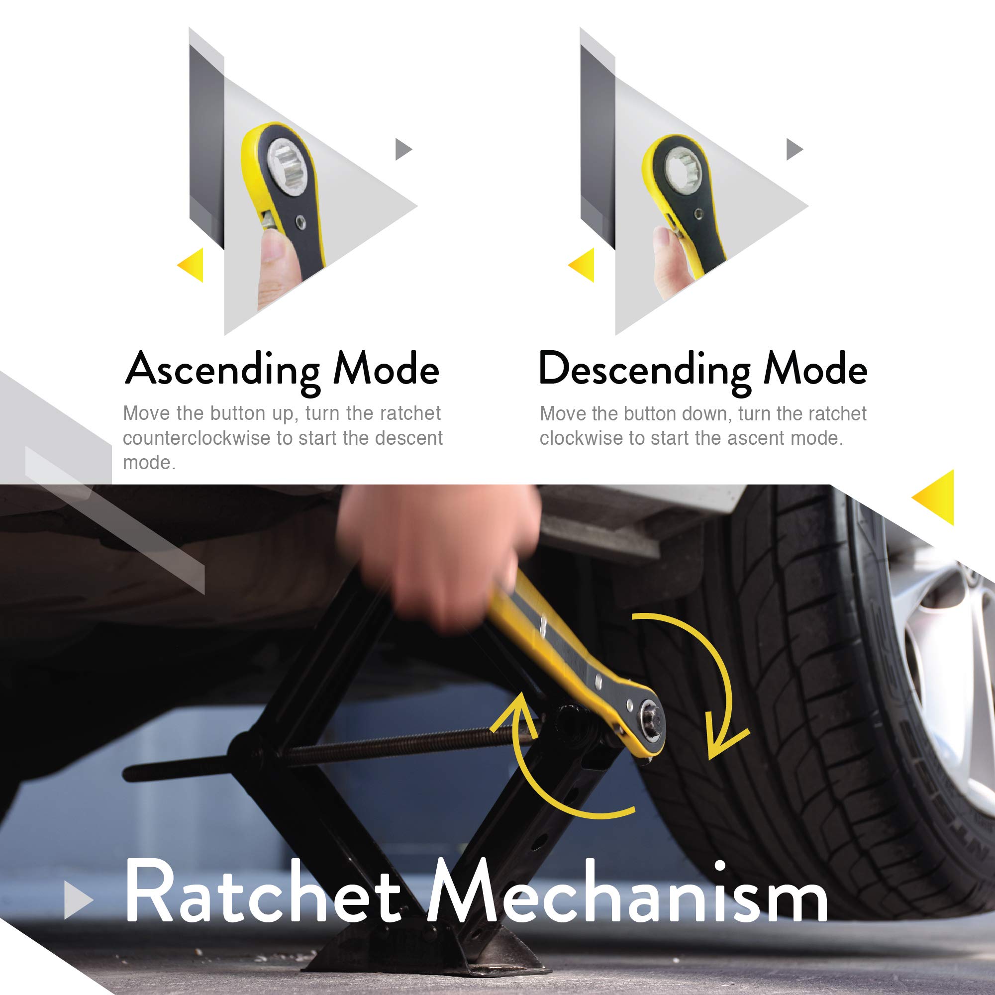 AMVIA Scissor Jack for Car - 1.5 Ton (3,300 lbs) | Car Jack Kit - Tire Jack | Portable, Ideal for SUV and Auto - Smart Mechanism with Ratchet | Heavy Duty Material