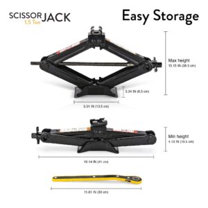 AMVIA Scissor Jack for Car - 1.5 Ton (3,300 lbs) | Car Jack Kit - Tire Jack | Portable, Ideal for SUV and Auto - Smart Mechanism with Ratchet | Heavy Duty Material