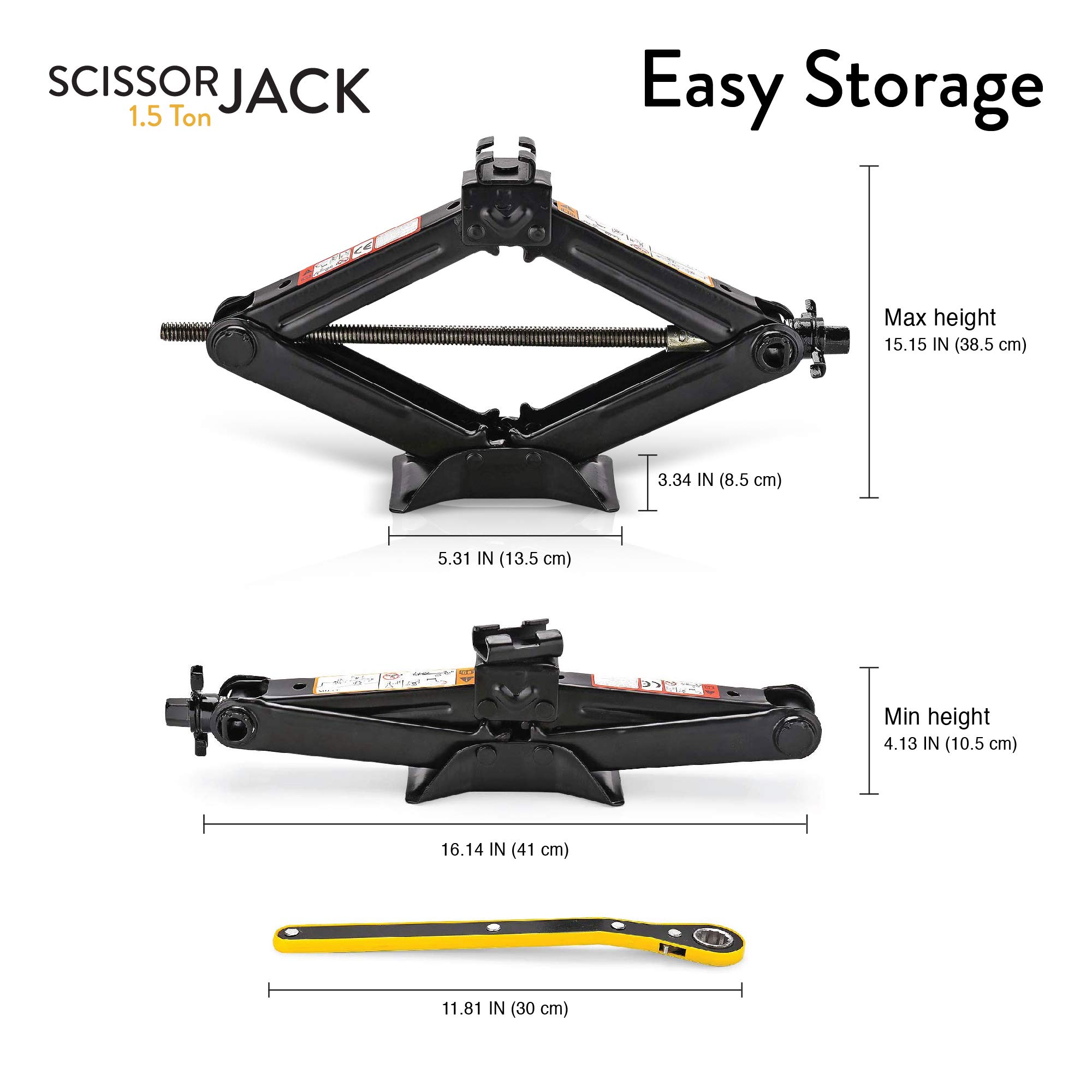 AMVIA Scissor Jack for Car - 1.5 Ton (3,300 lbs) | Car Jack Kit - Tire Jack | Portable, Ideal for SUV and Auto - Smart Mechanism with Ratchet | Heavy Duty Material