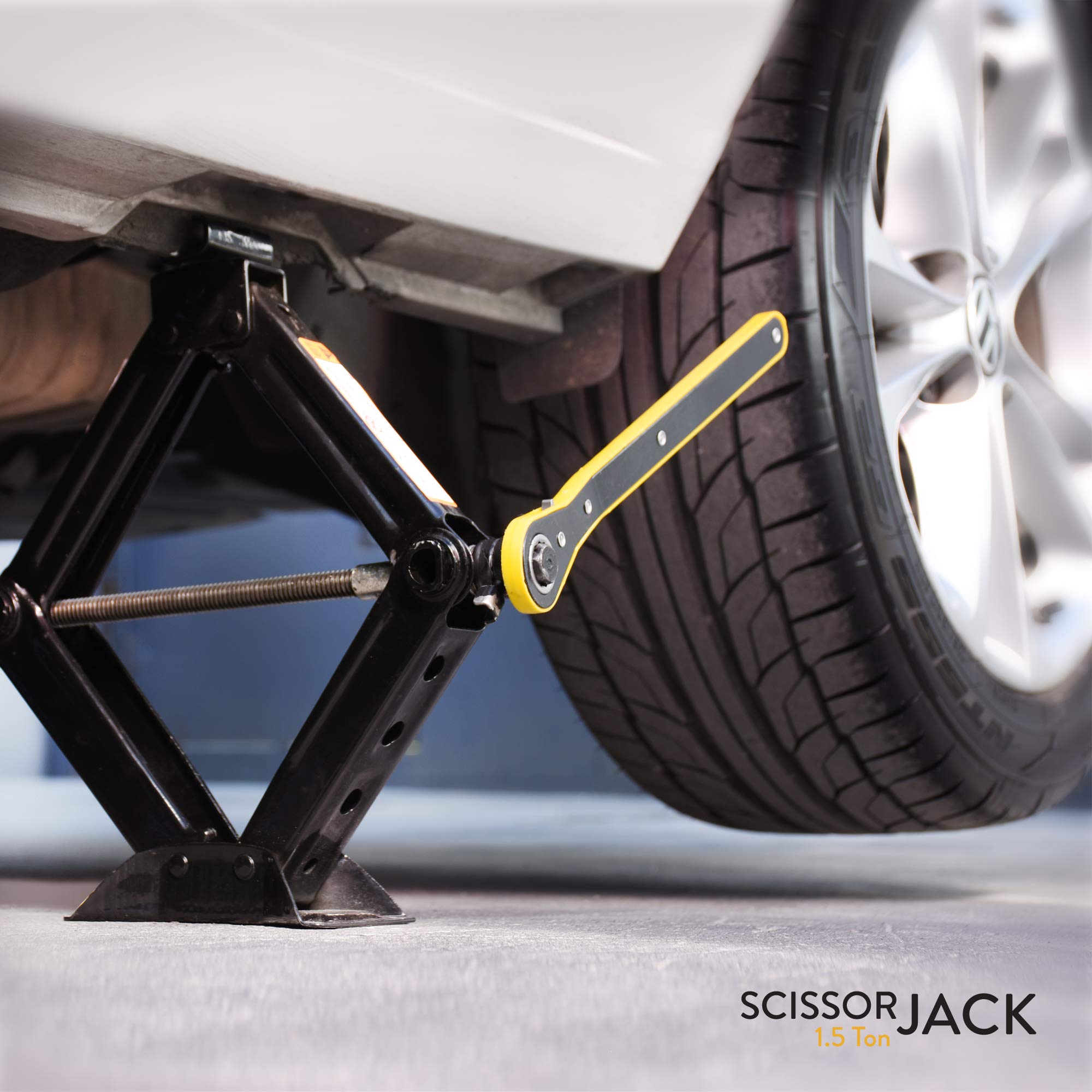 AMVIA Scissor Jack for Car - 1.5 Ton (3,300 lbs) | Car Jack Kit - Tire Jack | Portable, Ideal for SUV and Auto - Smart Mechanism with Ratchet | Heavy Duty Material