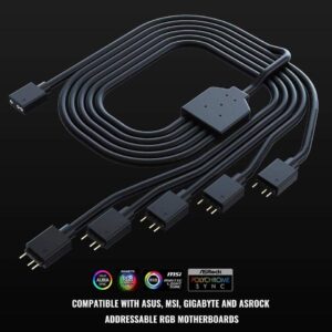 Cooler Master 1-to-5 ARGB Splitter Cable / 5V - Support 3-pin Addressable RGB - LED Sync Cable for MasterFan/MasterLiquid ARGB Series Support(ARGB 1-to-5 Splitter)