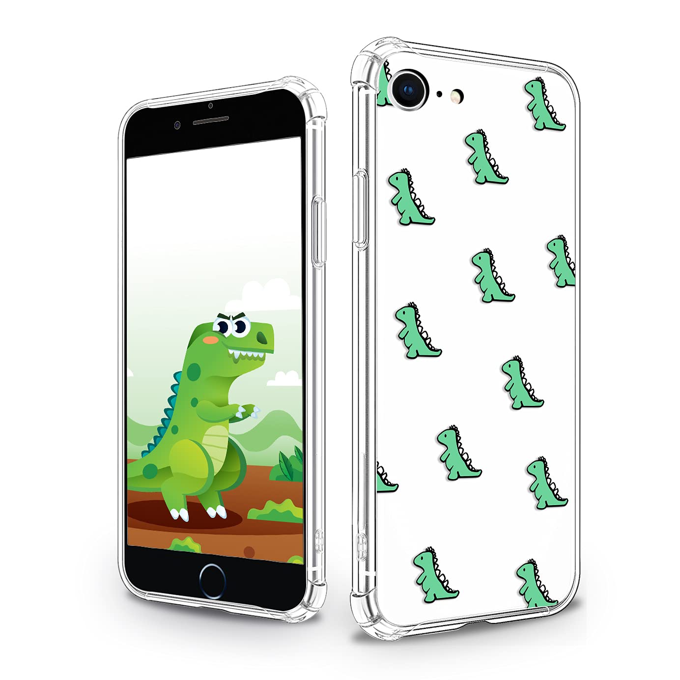 YESPURE Clear Case for iPhone SE 2&3/Dinosaur Designed for iPhone 7 Case/iPhone 8 Cute Case with Soft TPU Anti-Yellow Anti-Scratch Shockproof Protective Phone Case 4.7 inch - Green Dinosaur