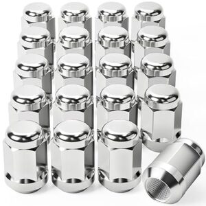 OMT 1/2"-20 Lug Nuts with Cone Seat, 3/4" 19mm Hex 1.38x0.87 in. Chrome Plated Wheel Lug Nuts Compatible with Ford Mustang Explorer F-150 Dodge Ram 1500 Ramcharger Jeep Wrangler & More, Set of 20