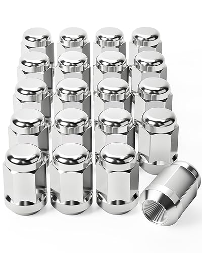 OMT 1/2"-20 Lug Nuts with Cone Seat, 3/4" 19mm Hex 1.38x0.87 in. Chrome Plated Wheel Lug Nuts Compatible with Ford Mustang Explorer F-150 Dodge Ram 1500 Ramcharger Jeep Wrangler & More, Set of 20