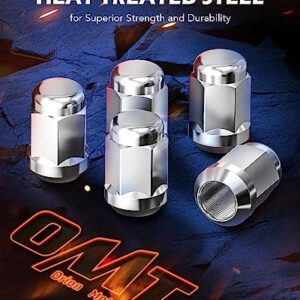 OMT 1/2"-20 Lug Nuts with Cone Seat, 3/4" 19mm Hex 1.38x0.87 in. Chrome Plated Wheel Lug Nuts Compatible with Ford Mustang Explorer F-150 Dodge Ram 1500 Ramcharger Jeep Wrangler & More, Set of 20