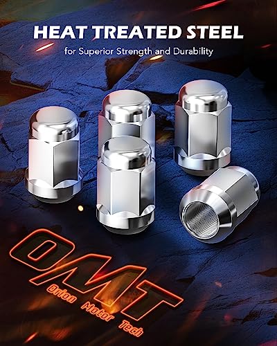 OMT 1/2"-20 Lug Nuts with Cone Seat, 3/4" 19mm Hex 1.38x0.87 in. Chrome Plated Wheel Lug Nuts Compatible with Ford Mustang Explorer F-150 Dodge Ram 1500 Ramcharger Jeep Wrangler & More, Set of 20