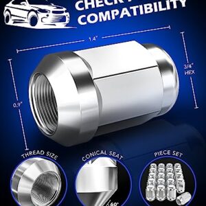 OMT 1/2"-20 Lug Nuts with Cone Seat, 3/4" 19mm Hex 1.38x0.87 in. Chrome Plated Wheel Lug Nuts Compatible with Ford Mustang Explorer F-150 Dodge Ram 1500 Ramcharger Jeep Wrangler & More, Set of 20