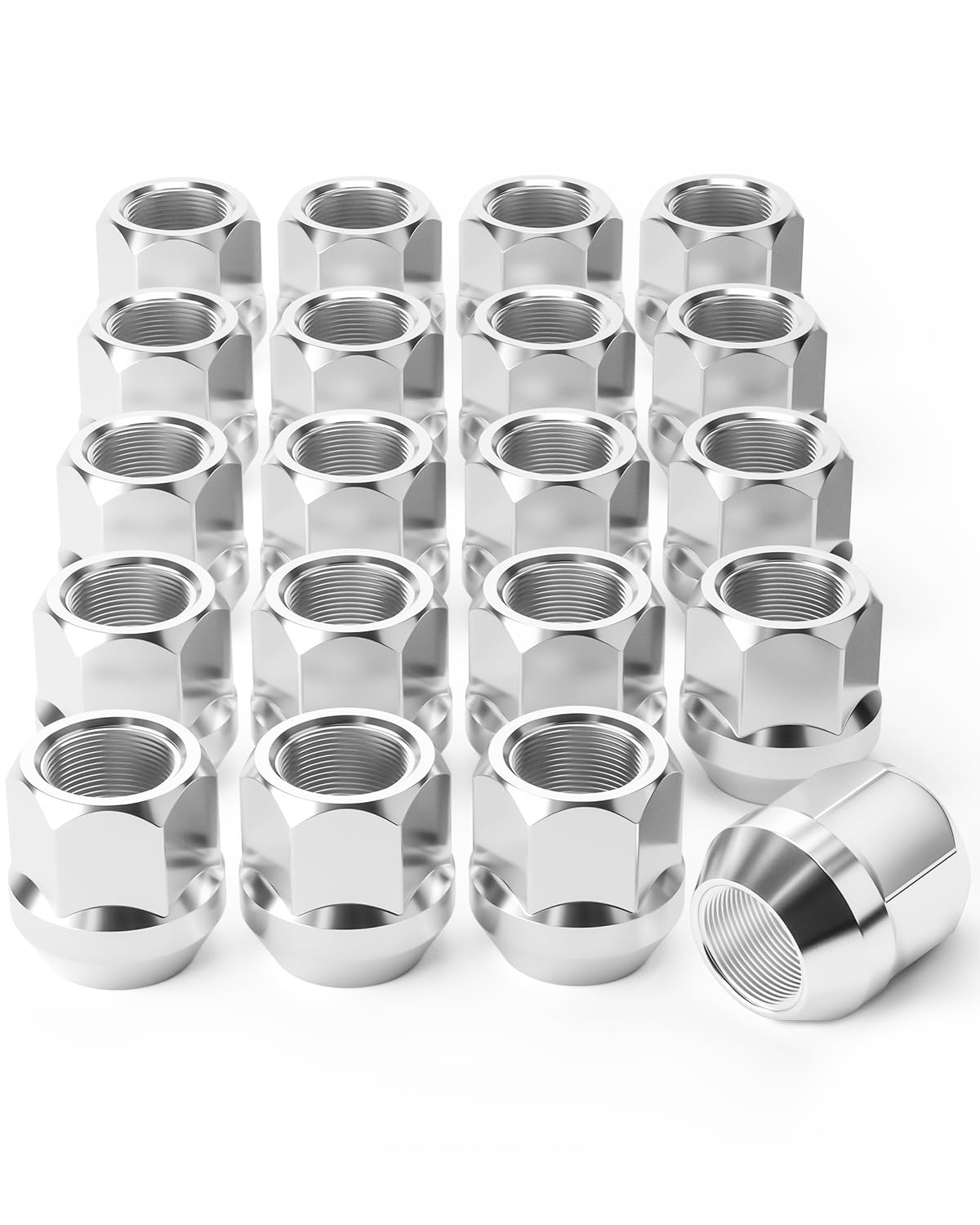 Orion Motor Tech 1/2"-20 Open End Lug Nuts, 3/4" 19mm Hex 0.84x0.9 in. Chrome Plated Wheel Lug Nuts Compatible with Dodge Dakota Ramcharger Ford Bronco Explorer F-150 Jeep Wrangler, Set of 20