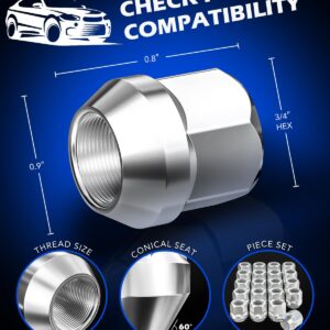 Orion Motor Tech 1/2"-20 Open End Lug Nuts, 3/4" 19mm Hex 0.84x0.9 in. Chrome Plated Wheel Lug Nuts Compatible with Dodge Dakota Ramcharger Ford Bronco Explorer F-150 Jeep Wrangler, Set of 20