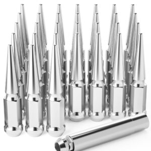 OMT M14x1.5 Spike Lug Nuts, 14mmx1.5 Wheel Lug Nuts Compatible with Chevy Silverado Express, Ram 2500 3500, Ford F250 F350, GMC Sierra Yukon Savana and More, Spike Lug Nut Set, Set of 32, Chrome