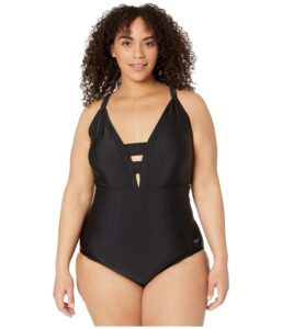 speedo plus size plunge v-neck one-piece speedo black 22