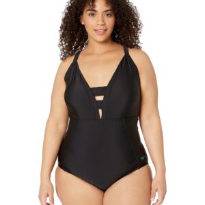 Speedo Plus Size Plunge V-Neck One-Piece Speedo Black 22