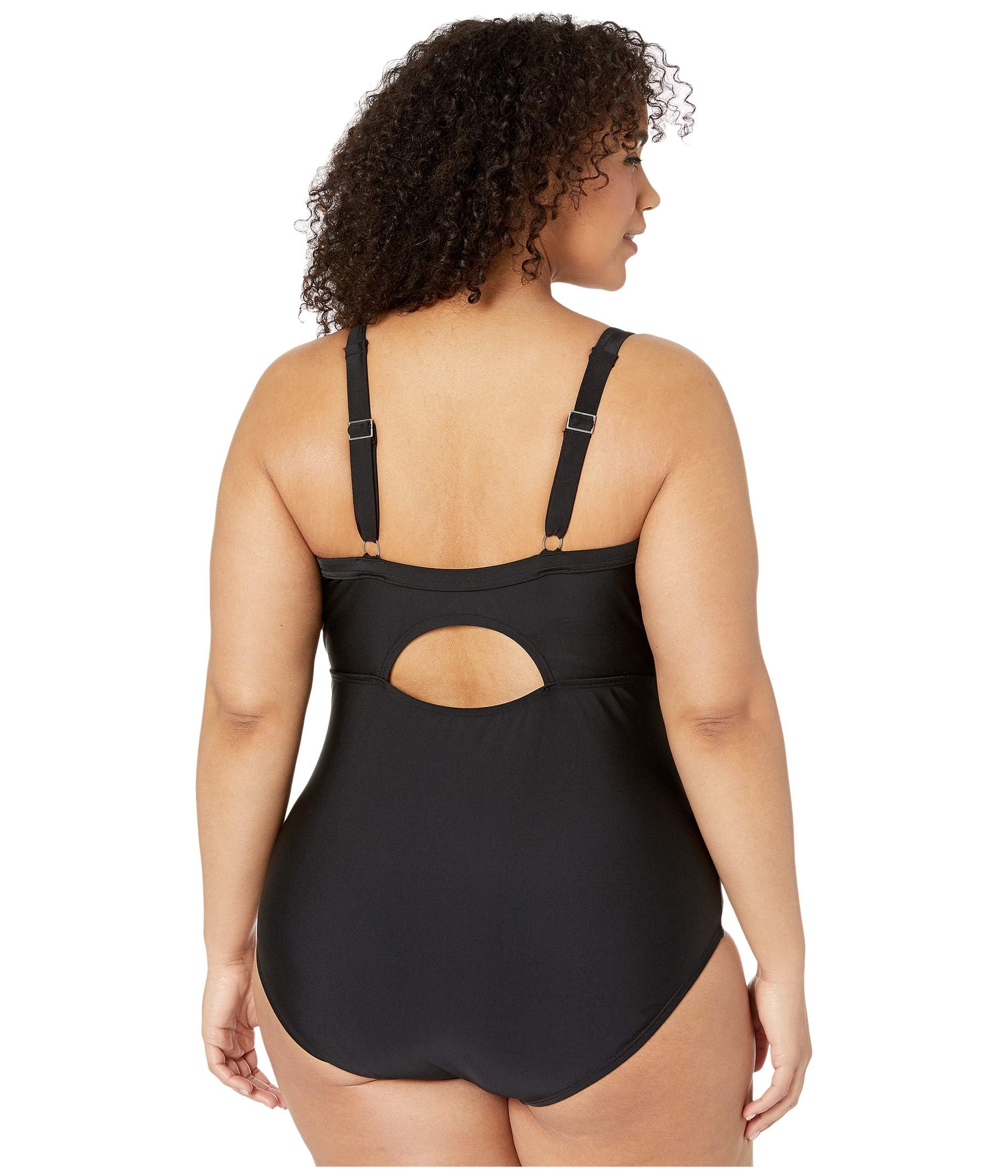 Speedo Plus Size Plunge V-Neck One-Piece Speedo Black 22