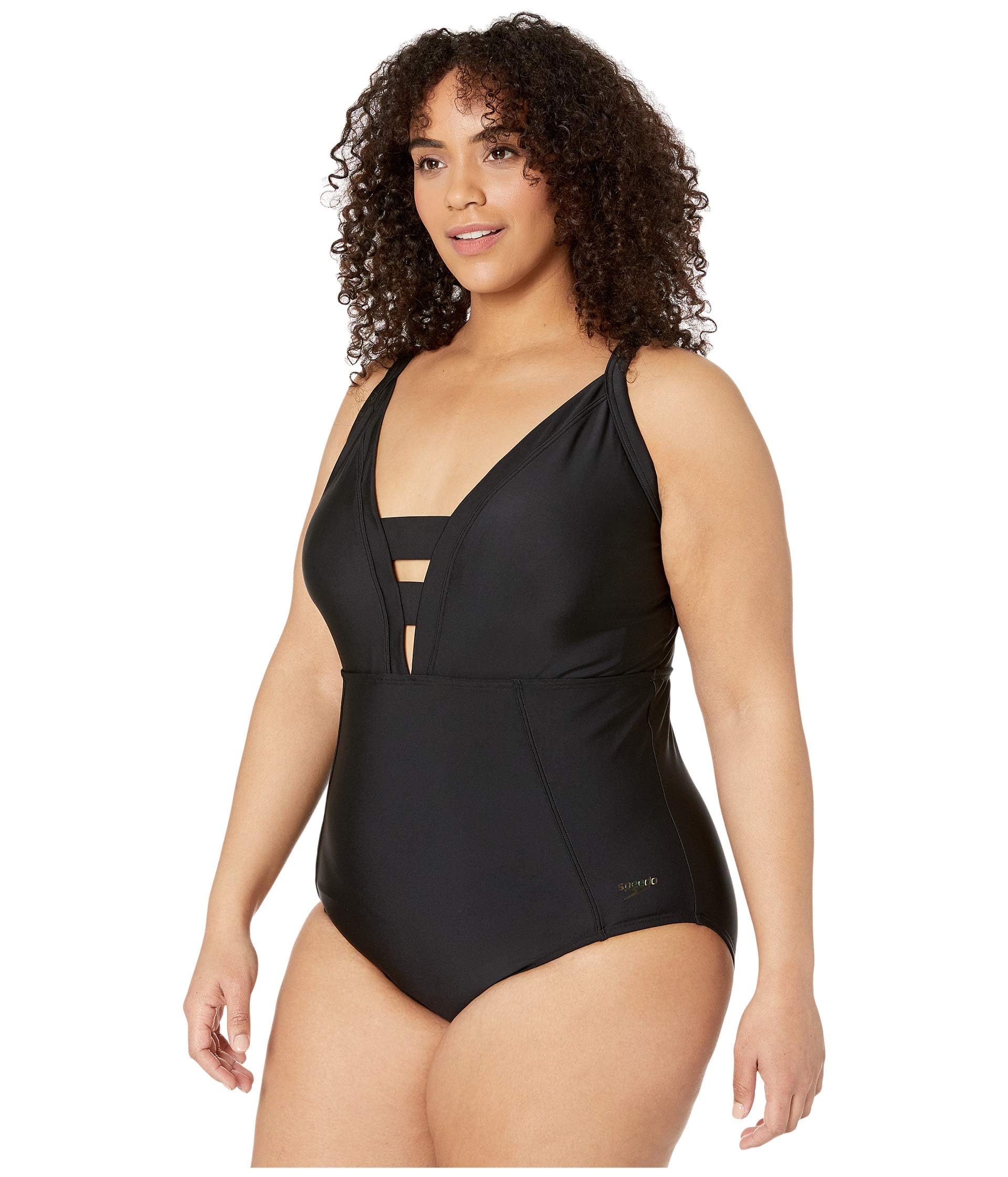 Speedo Plus Size Plunge V-Neck One-Piece Speedo Black 22