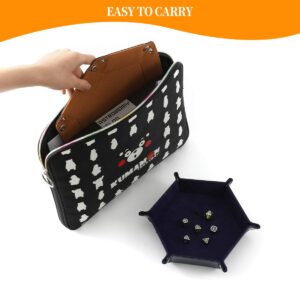 Grajar 2 Pcs Portable Folding Dice Rolling Tray Set for RPG DND Table Games - PU Leather and Velvet Holder Storage Box - Blue and Camel