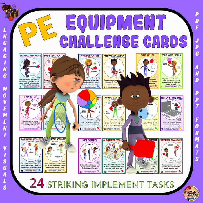 PE Equipment Challenge Cards: 24 Striking Implement Tasks- Great for Distance Learning