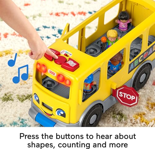 Fisher-Price Little People Toddler Learning Toy Big Yellow School Bus with Lights Sounds & Smart Stages, 4 Figures, Ages 1+ Years