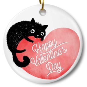 Valentine's Day Decorations Cat Ornament for Tree, Gift for Girlfriend Galentine Wife Friend Daughter, 3 Inch Flat Ceramic Ornament with Gift Box