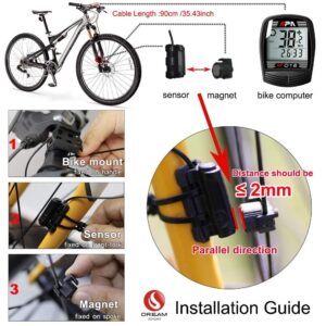 DREAM SPORT Bike Computer Bicycle Speedometer and Odometer 16-Function Wired Bike Computer Waterproof DCY016 Black