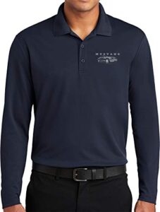 ford mustang with grill pocket print long sleeve polo, navy 3xl