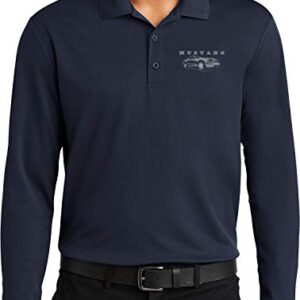 Ford Mustang with Grill Pocket Print Long Sleeve Polo, Navy 3XL