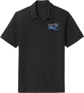 ford mustang american muscle pocket print wicking polo, black 3xl