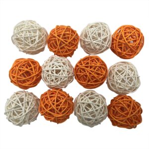 Worldoor 12 Pieces Wicker Rattan Balls Decorative Orbs Vase Fillers for Craft, Party, Wedding Table Decoration, Baby Shower, Aromatherapy Accessories, 2 Inch (White Orange)