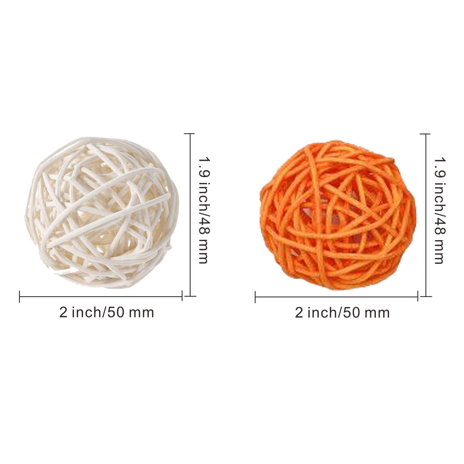 Worldoor 12 Pieces Wicker Rattan Balls Decorative Orbs Vase Fillers for Craft, Party, Wedding Table Decoration, Baby Shower, Aromatherapy Accessories, 2 Inch (White Orange)