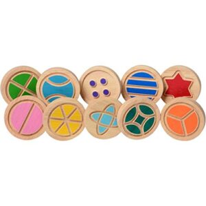 Constructive Playthings 10 Matching Pairs of 2 1/1" diam. Wooden Tactile Discs with a Canvas Bag for Ages 18 Months and Up