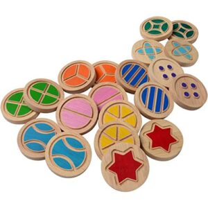 Constructive Playthings 10 Matching Pairs of 2 1/1" diam. Wooden Tactile Discs with a Canvas Bag for Ages 18 Months and Up