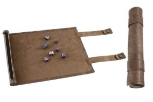 forged dice co scroll dice tray and rolling mat with zippered dice holder - storage pouch holds up to 14 metal or plastic polyhedral dice - compatible with dnd and dungeons & dragons game dice