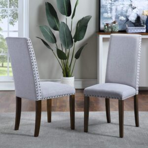merax dining chairs set of 2, fabric dining chairs with copper nails and solid wood legs (grey, set of 2)