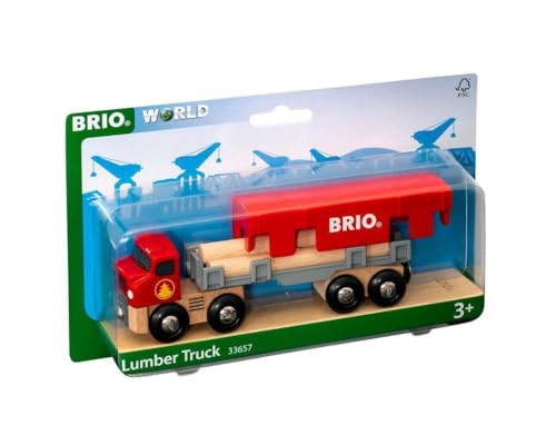 BRIO World 33657 - Lumber Truck - 6 Piece Wooden Toy Train for Kids Ages 3 and Up, Grey