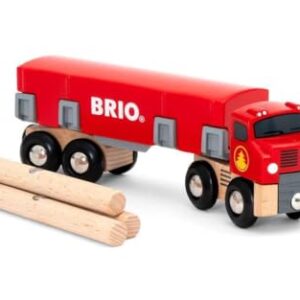 BRIO World 33657 - Lumber Truck - 6 Piece Wooden Toy Train for Kids Ages 3 and Up, Grey