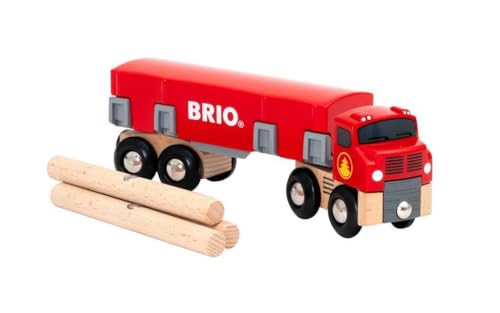 BRIO World 33657 - Lumber Truck - 6 Piece Wooden Toy Train for Kids Ages 3 and Up, Grey