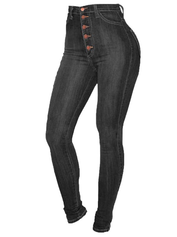 Womens High Rise Button Jeans Curvy Butt Stretch Soft Denim Skinny Pants Juniors Button Fly Super High Waist Skinnys (Black,X-Large)