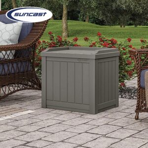 Suncast 22 Gallon Indoor or Outdoor Backyard Patio Small Storage Deck Box with Attractive Bench Seat and Reinforced Lid, Stone (4 Pack)