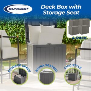 Suncast 22 Gallon Indoor or Outdoor Backyard Patio Small Storage Deck Box with Attractive Bench Seat and Reinforced Lid, Stone (4 Pack)