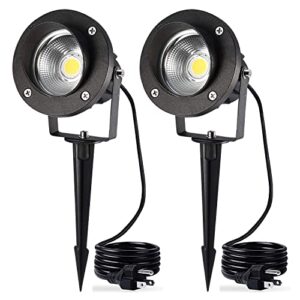 lcared led landscape lighting high power 18w outdoor garden lights,120v ac,warm white waterproof spotlights for yard,patio,lawn,wall, flood,driveway,tree flag light,metal ground stake (2 packs)