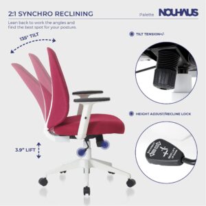 Nouhaus Palette Ergonomic Office Chair Home Office Desk Chairs with Lumbar Support, Adjust Armrest and Wheels, Mesh Office Chair (Burgundy)