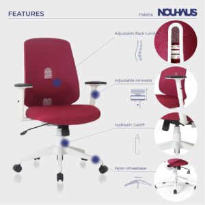 Nouhaus Palette Ergonomic Office Chair Home Office Desk Chairs with Lumbar Support, Adjust Armrest and Wheels, Mesh Office Chair (Burgundy)