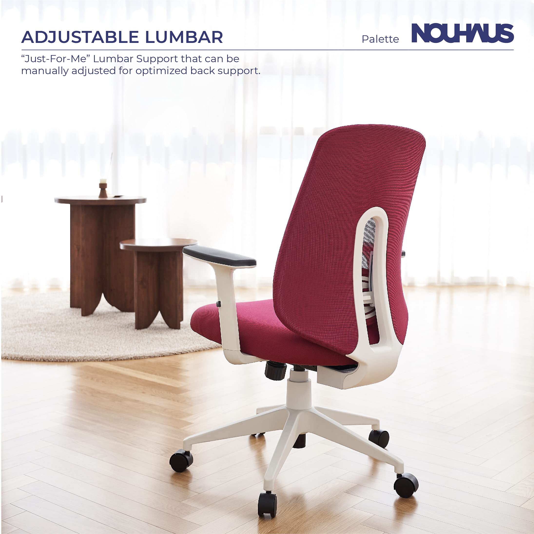 Nouhaus Palette Ergonomic Office Chair Home Office Desk Chairs with Lumbar Support, Adjust Armrest and Wheels, Mesh Office Chair (Burgundy)