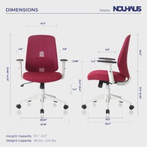 Nouhaus Palette Ergonomic Office Chair Home Office Desk Chairs with Lumbar Support, Adjust Armrest and Wheels, Mesh Office Chair (Burgundy)