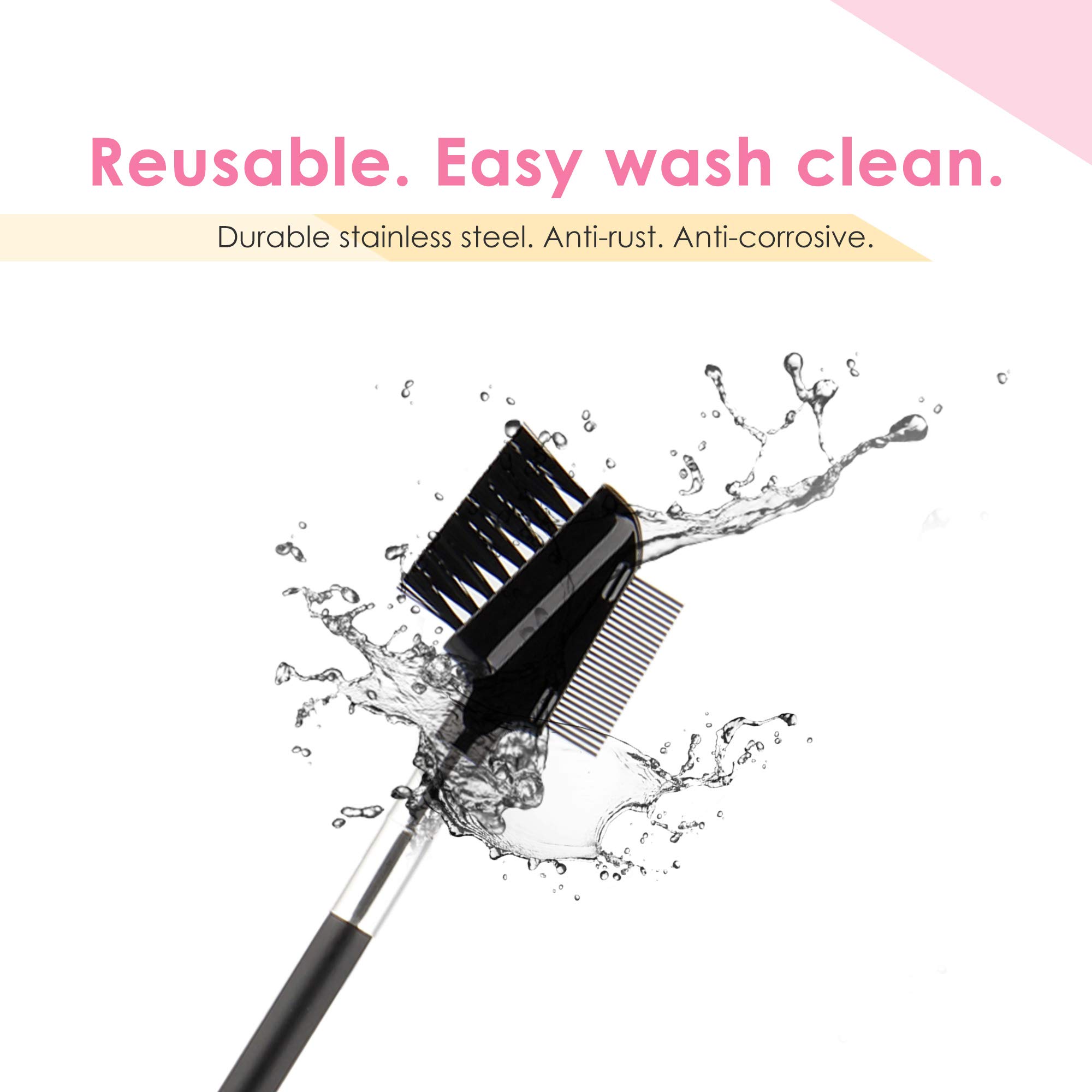 Chrontier Eyelash Brush Eyebrow Brush Spoolie Brush Eyelash Resuable Dual Comb Stainless Steel Teeth Mascara Applicator Makeup Tool Eyebrow Eyelash for Women